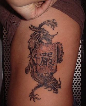 Chinese Dragon Pic Tattoo On Side Rib